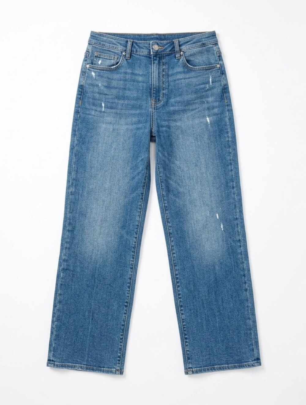 NWOT Size 12 Time and Tru Wide Leg High Rise Distressed Blue Denim Jeans